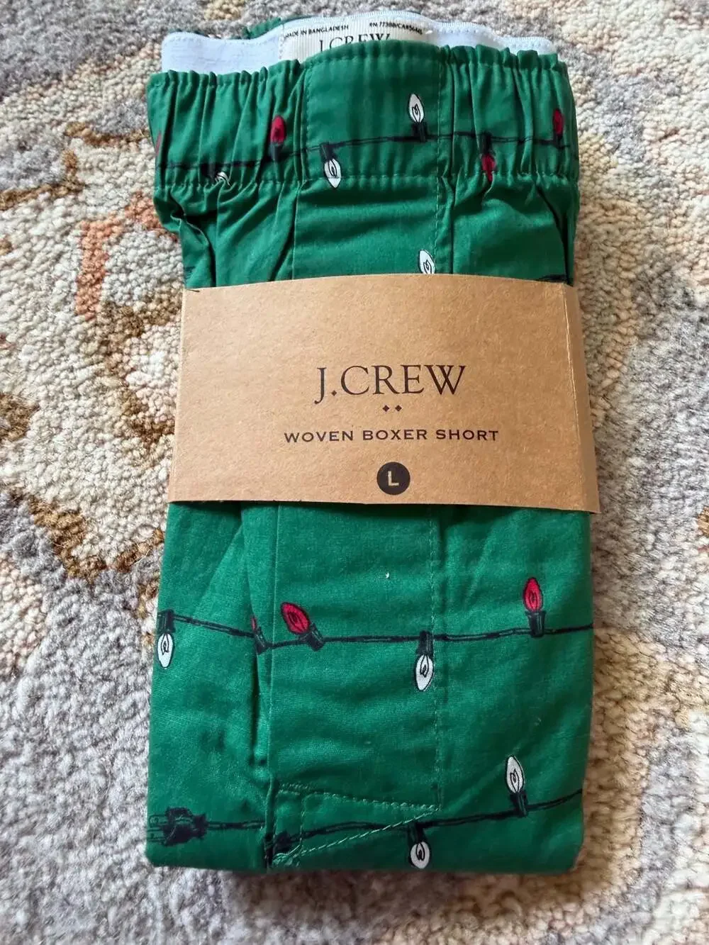 J.Crew Men's Christmas Light Print Woven Boxer Shorts Green